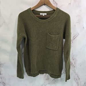 Madewell Sweater Womens XS Green Pocket Ribbed Knit Crew Raglan Army Olive